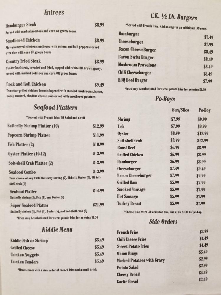 Menu at Cajun Kitchen Seafood & Poboys restaurant, Boutte