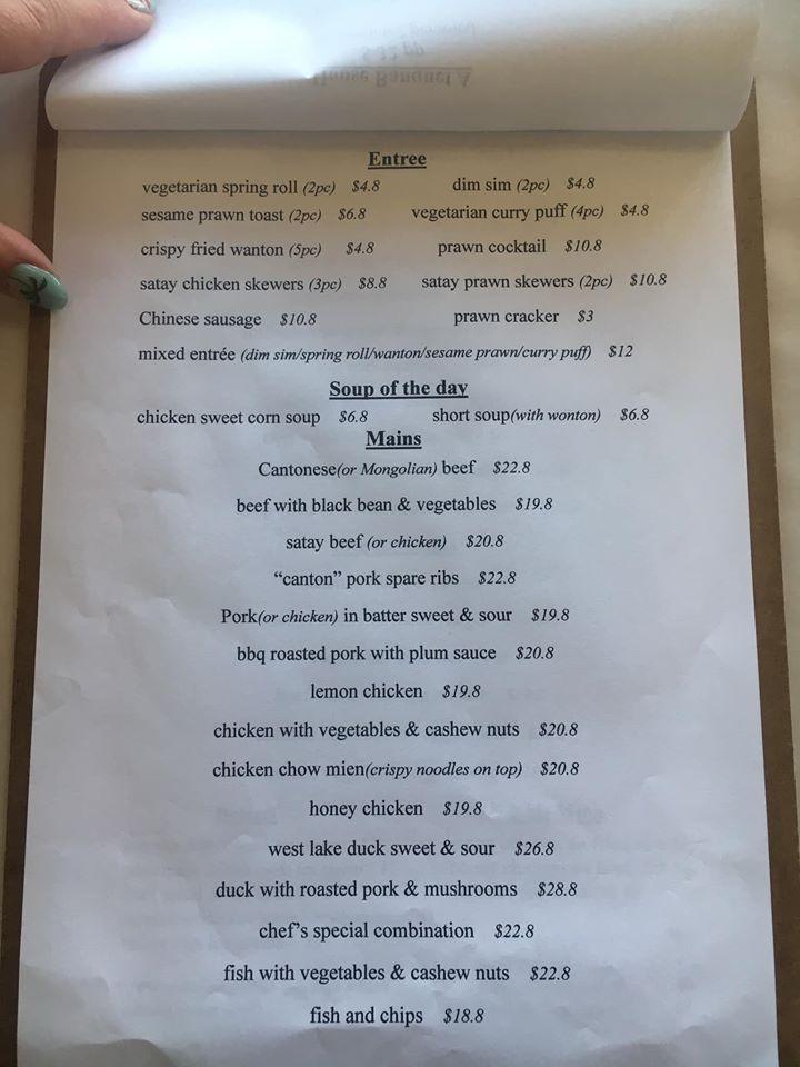 Menu at Four Seasons Chinese restaurant, Port Fairy