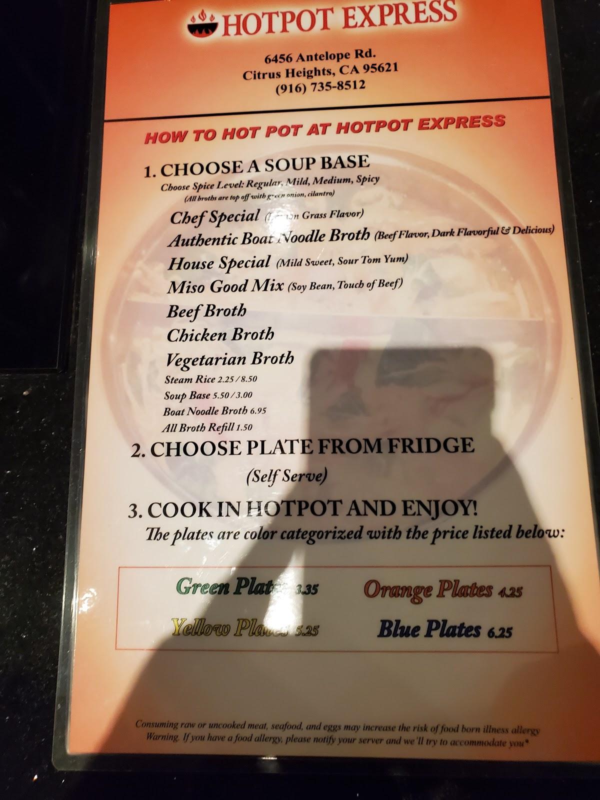 Menu at Hotpot Express restaurant, Citrus Heights