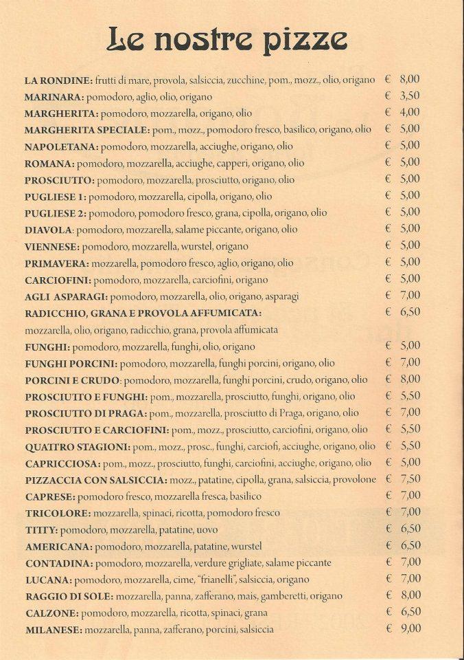 Menu di La Rondine 