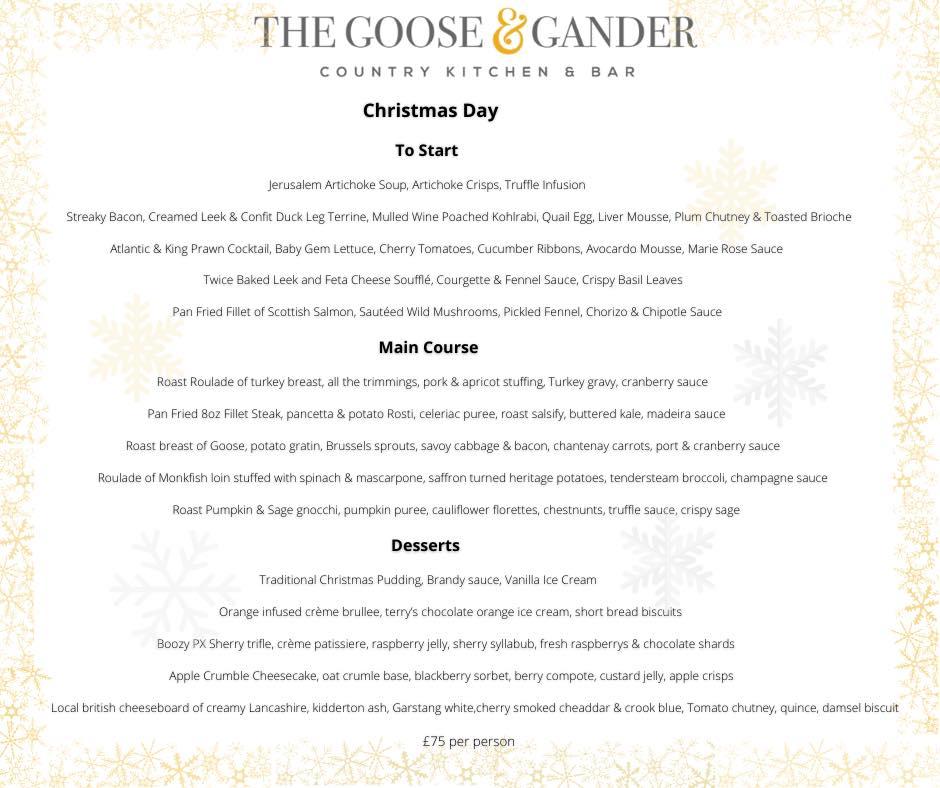 Menu at The Goose and Gander restaurant, Bolton