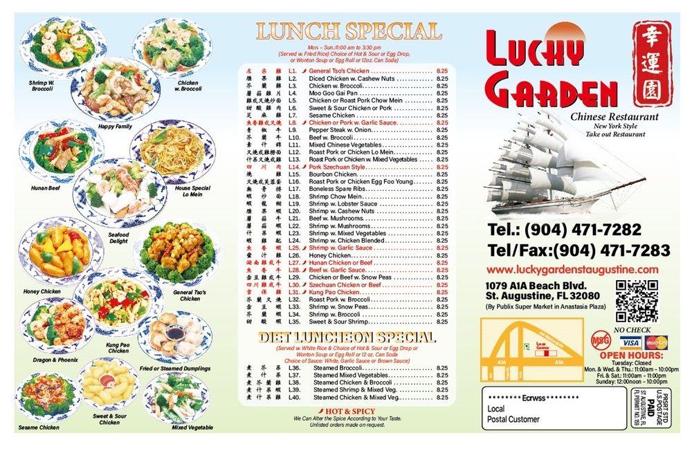 Menu At Lucky Garden Restaurant St Augustine