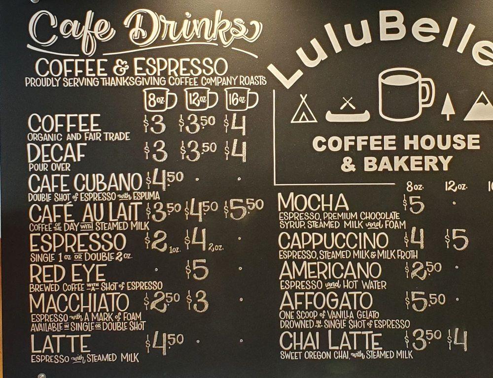 Menu at LuluBelle's Coffee House and Bakery, Running Springs