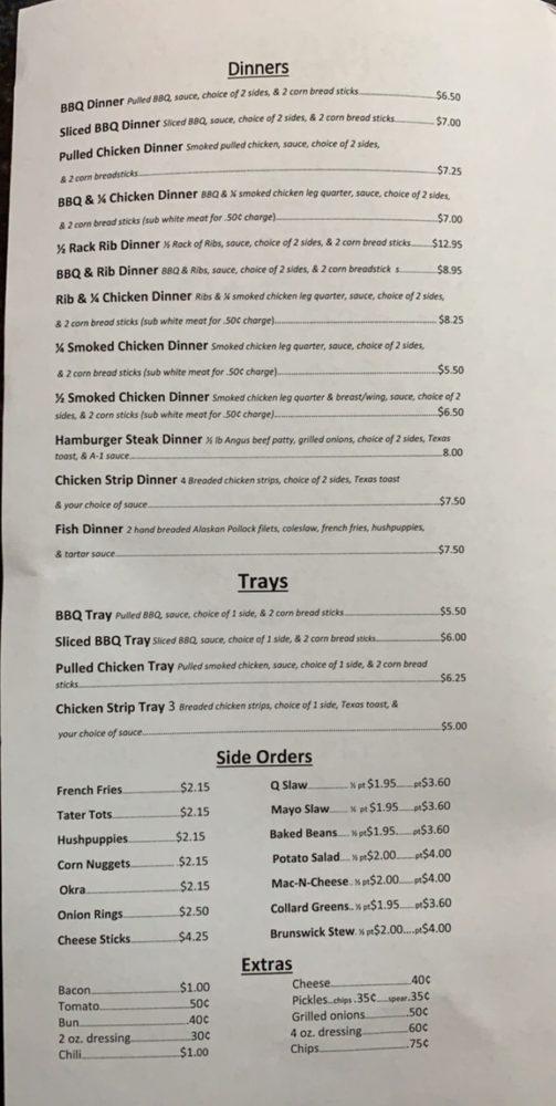 Menu at Boss Hog BBQ, Sherrills Ford