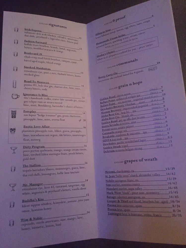 Menu at Gaslamp pub & bar, Kailua