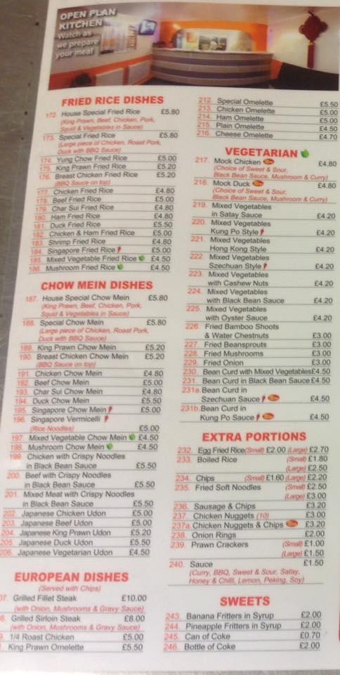 Menu at Fortune Kitchen fast food, Nottingham