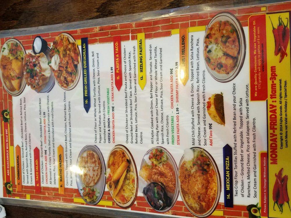 Menu at Fajita Grande restaurant, Frederick
