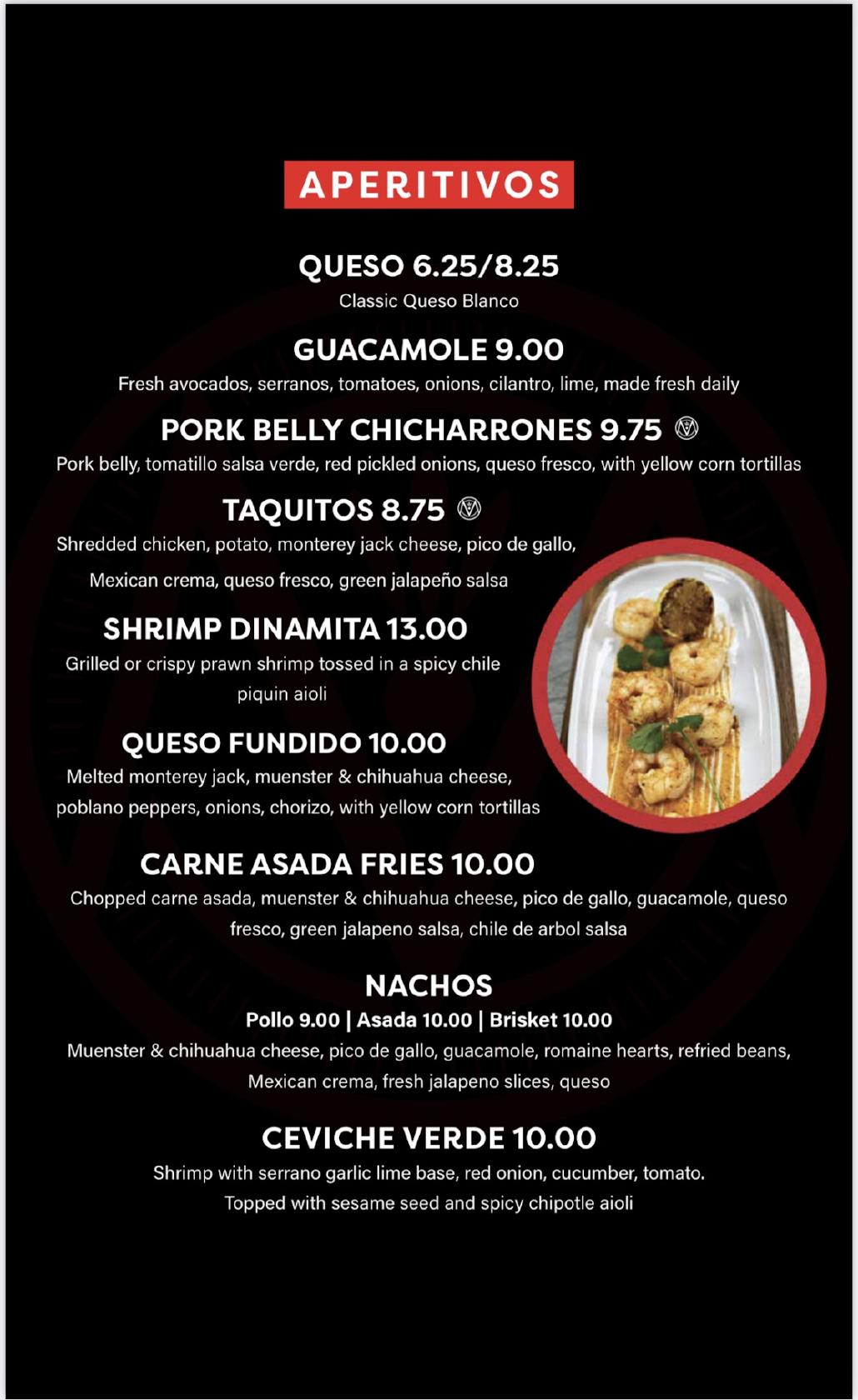 Menu at Madre's Mexican Kitchen restaurant, Tulsa