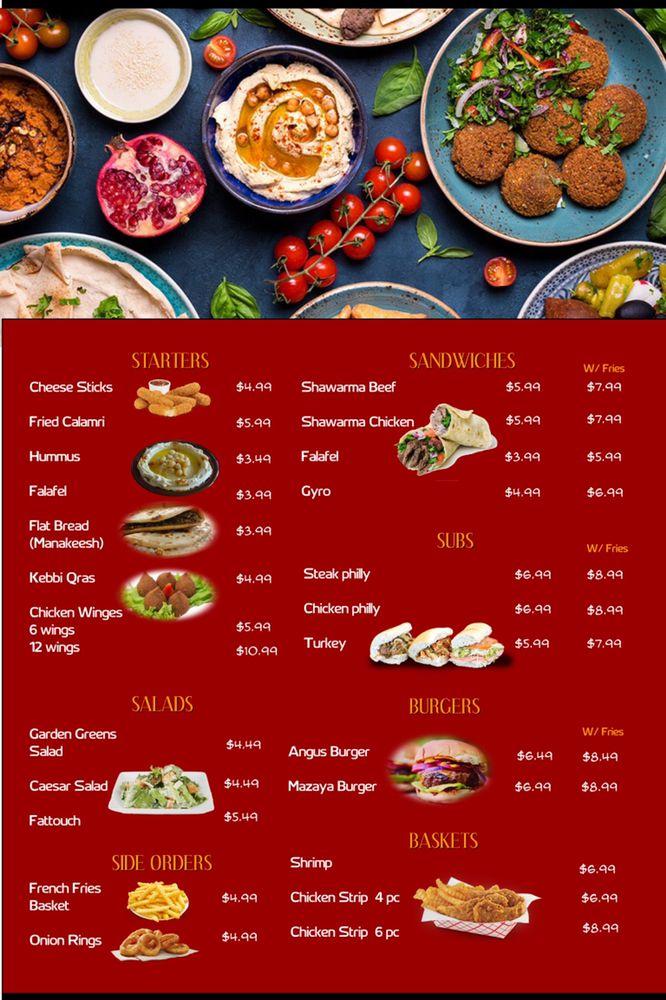 Menu at Mazaya Hookah Lounge pub & bar, USA