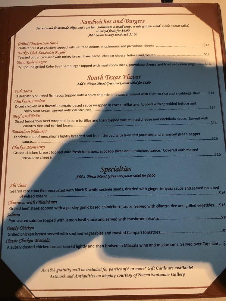 Menu at The Patio on Guerra steakhouse, McAllen