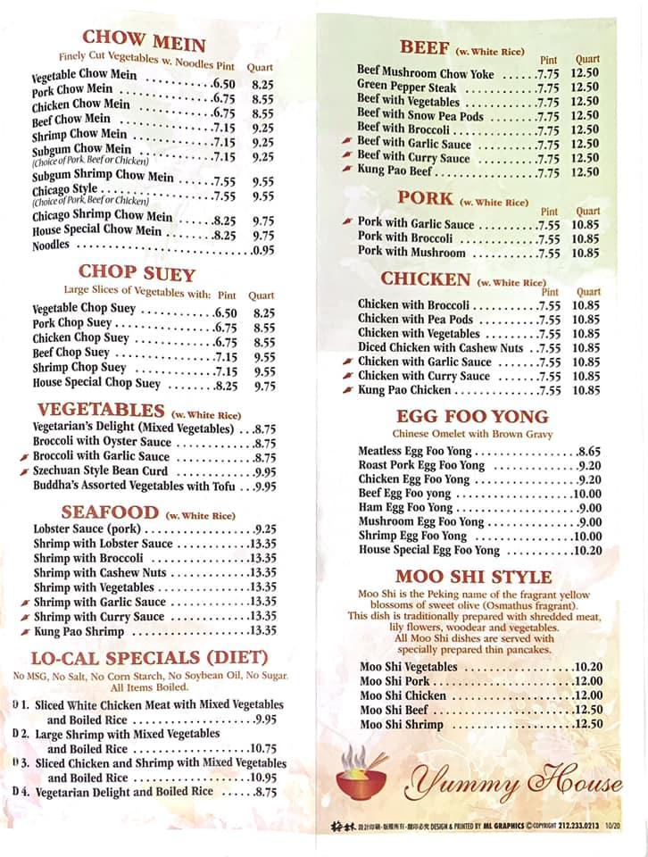 Menu at Yummy House Restaurant, Sanford, 890 Main St