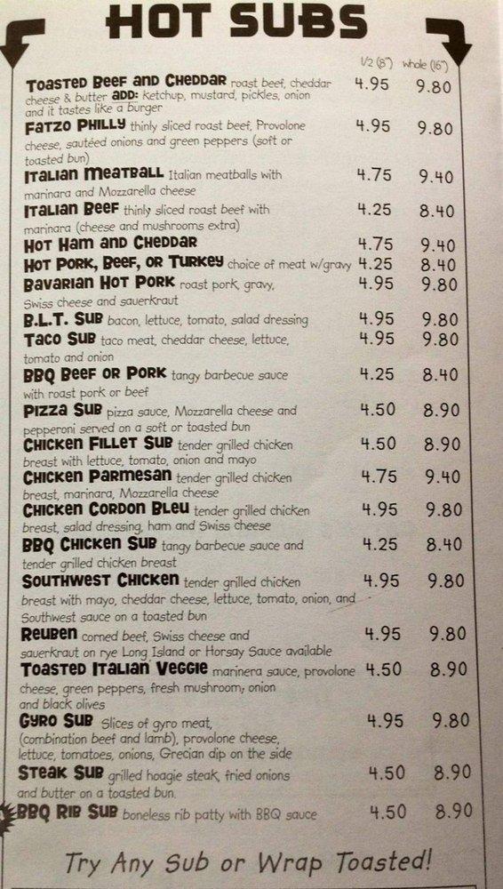 Menu at Fatzo's Sub & Pizza Shop pizzeria, Two Rivers