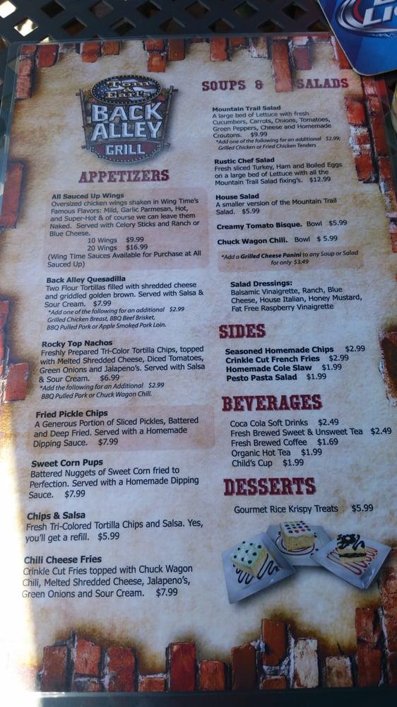 Menu at Tom & Earl's Back Alley Grill pub & bar, Gatlinburg