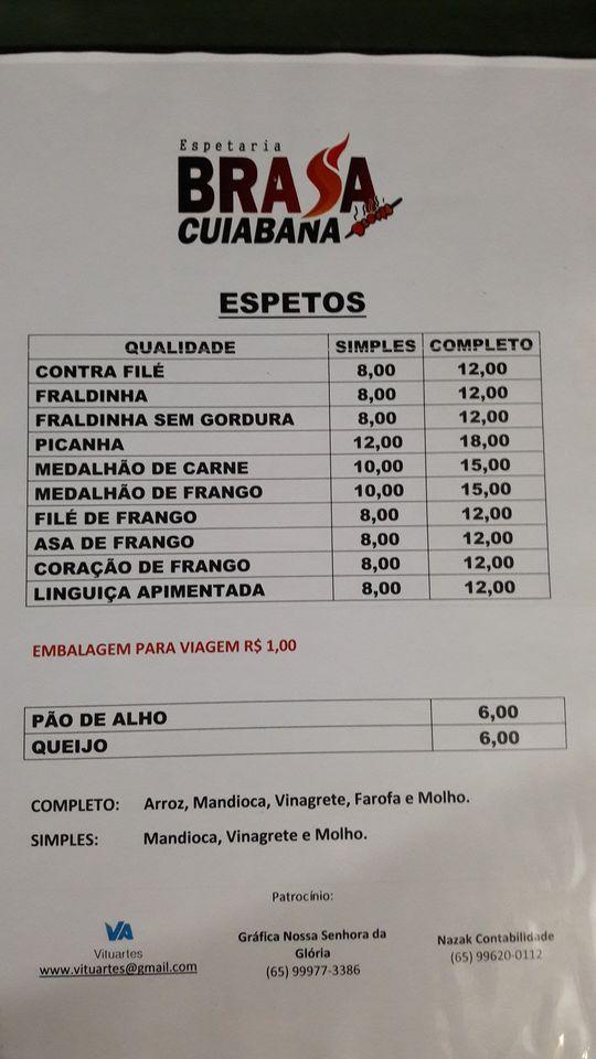 Brasa Cuiabana cardápio