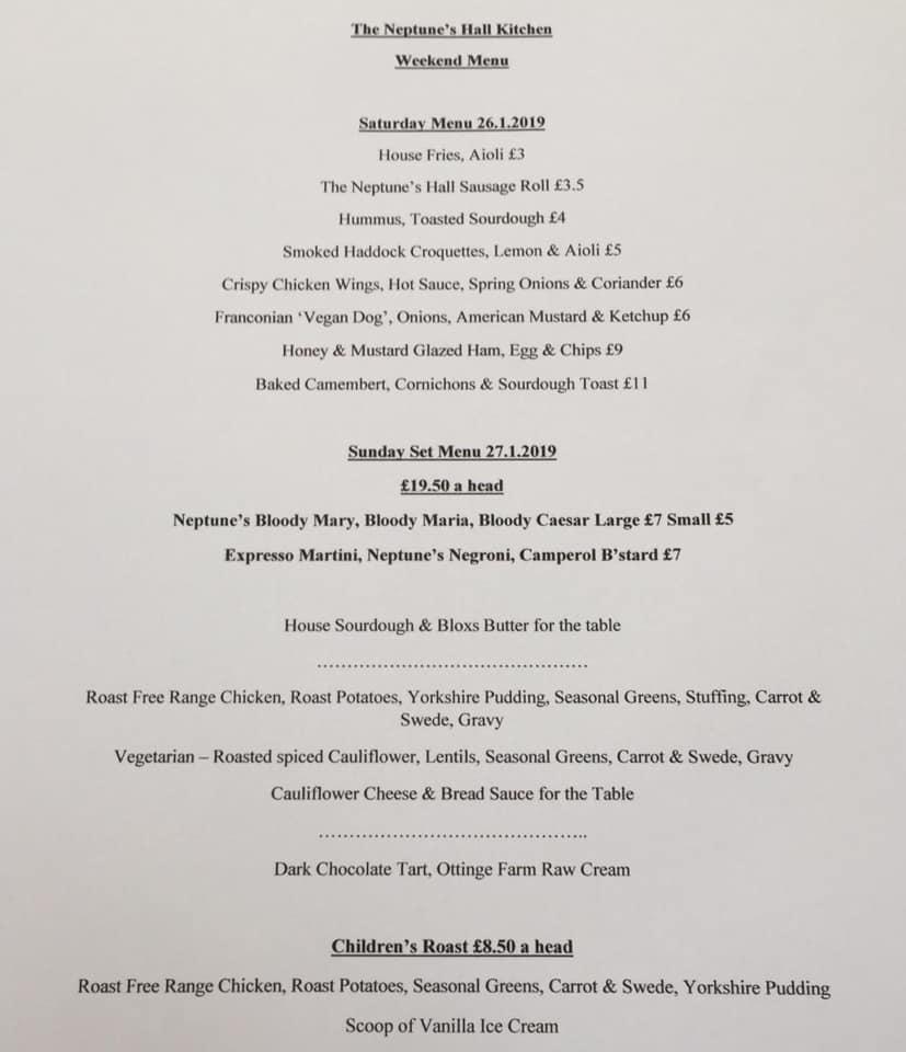 Menu at Neptunes Hall pub & bar, Broadstairs
