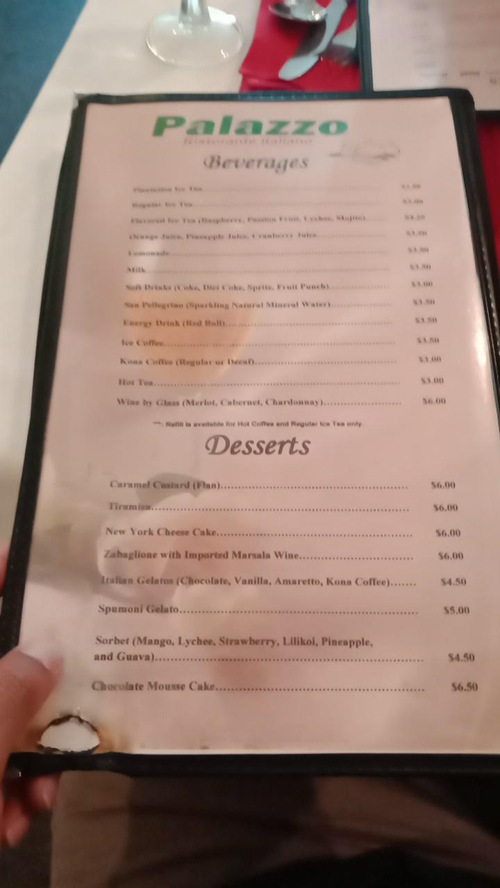 Menu at Palazzo Ristorante Italiano restaurant, Aiea, 99080 Kauhale St