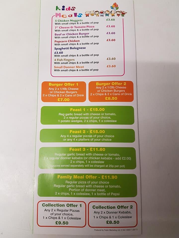 Menu at Pizza Parlour fast food, Immingham, 62 Pelham Rd