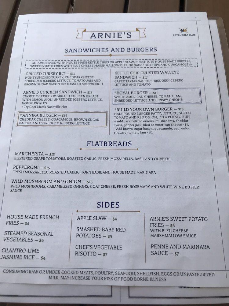 Menu at Arnies steakhouse, Lake Elmo