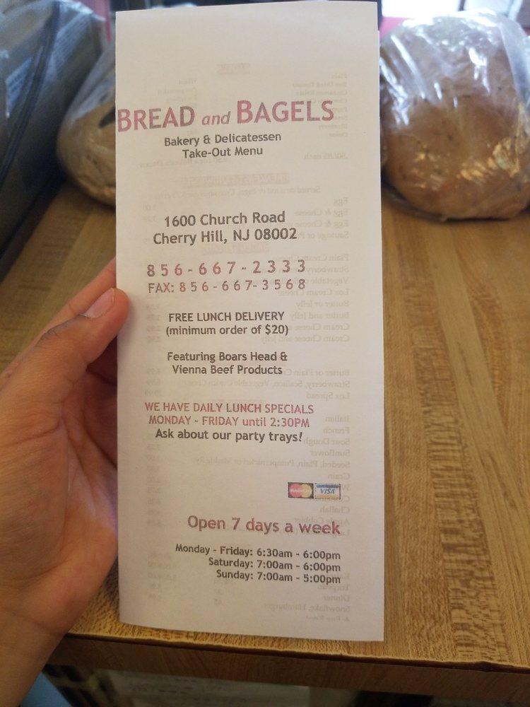 Menu at Bread & Bagels restaurant, Cherry Hill