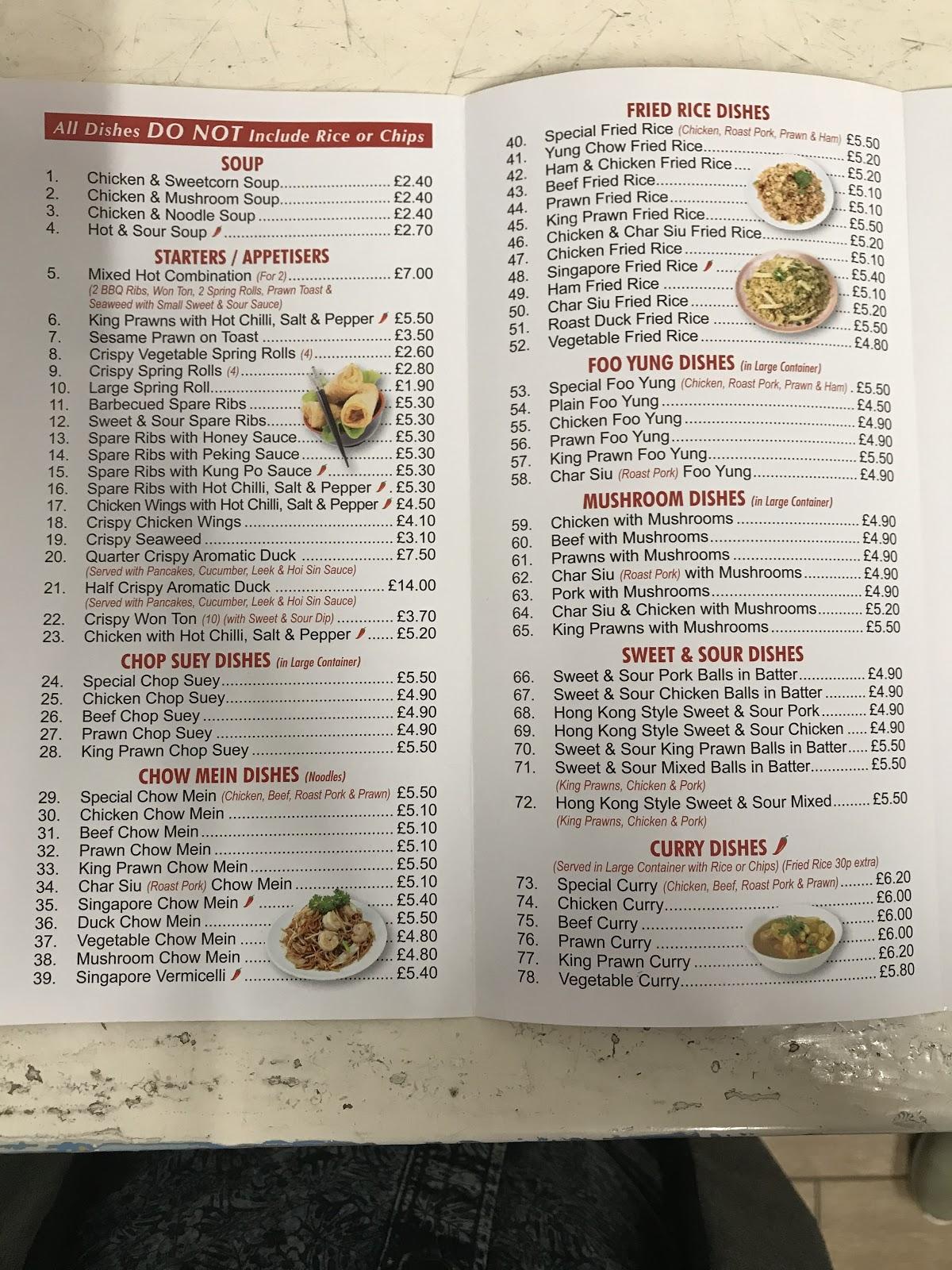 Menu at Golden Gate restaurant, Crewe