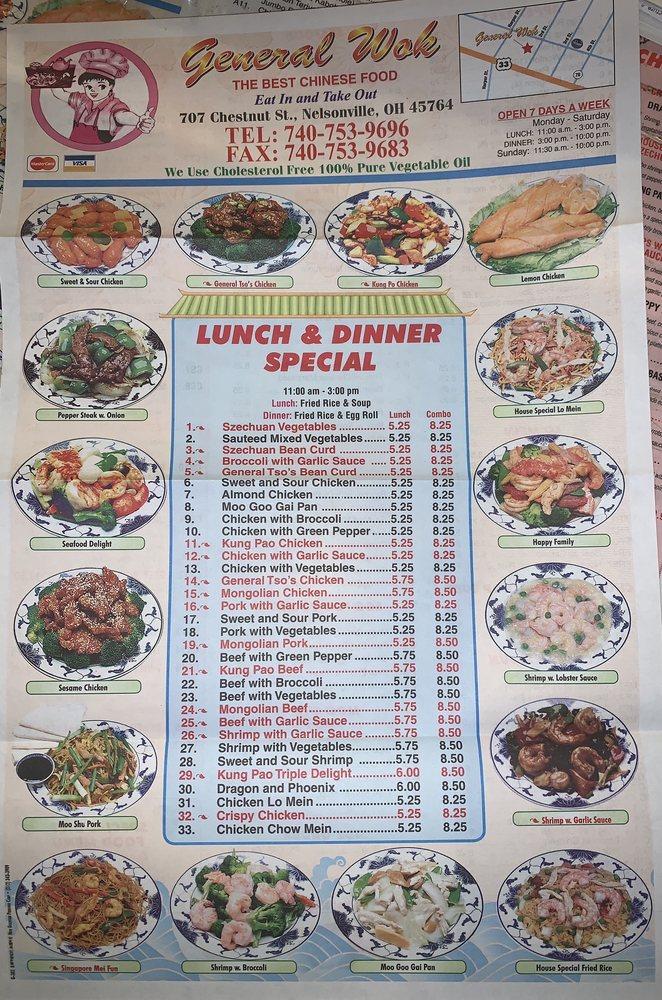 Menu at General Wok restaurant, Nelsonville