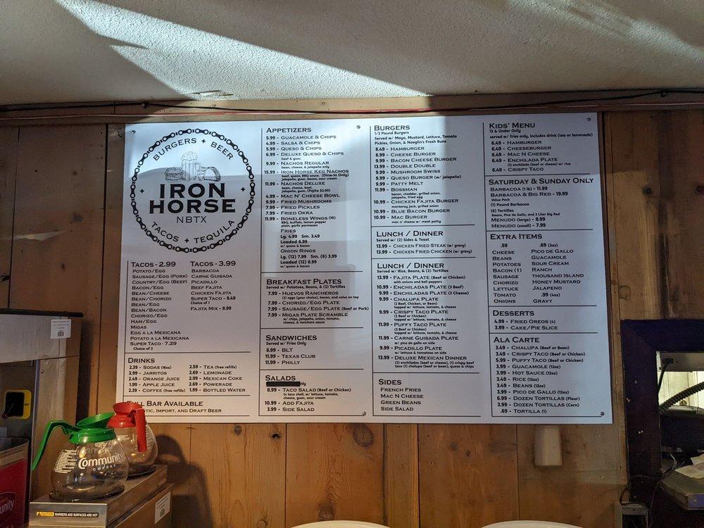 Menu at Iron Horse Bar & Grill, New Braunfels