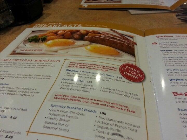Menu at Bob Evans restaurant, Bensalem