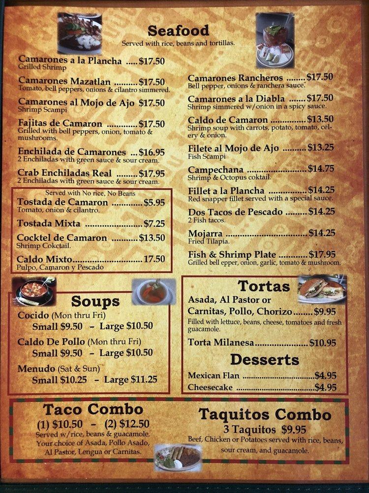 Menu at El Matador Authentic Mexican Food restaurant, Pasadena