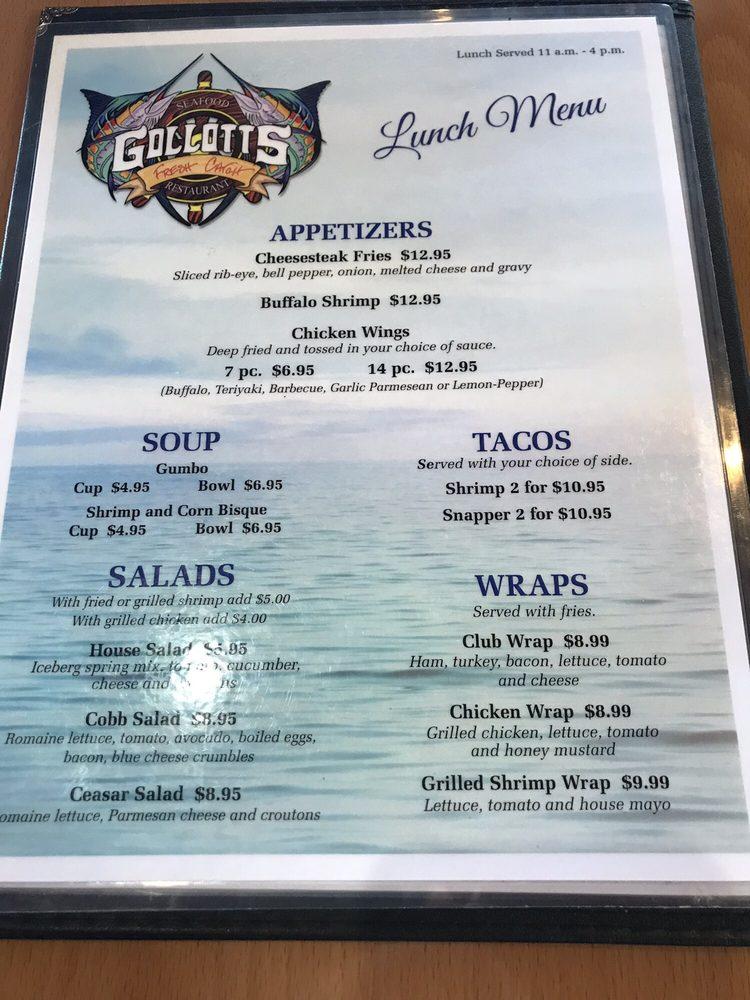 Menu at Gollott's Fresh Catch Seafood restaurant, Biloxi
