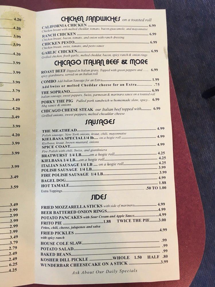 Menu at Mustard's Famous Hot Dogs restaurant, Melbourne, 415 E New