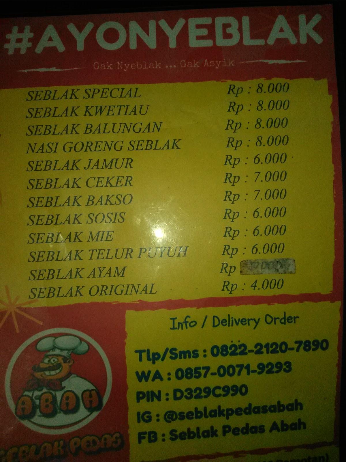 Menu at Warung Pojok Bu Gimsah restaurant, Dorokandang