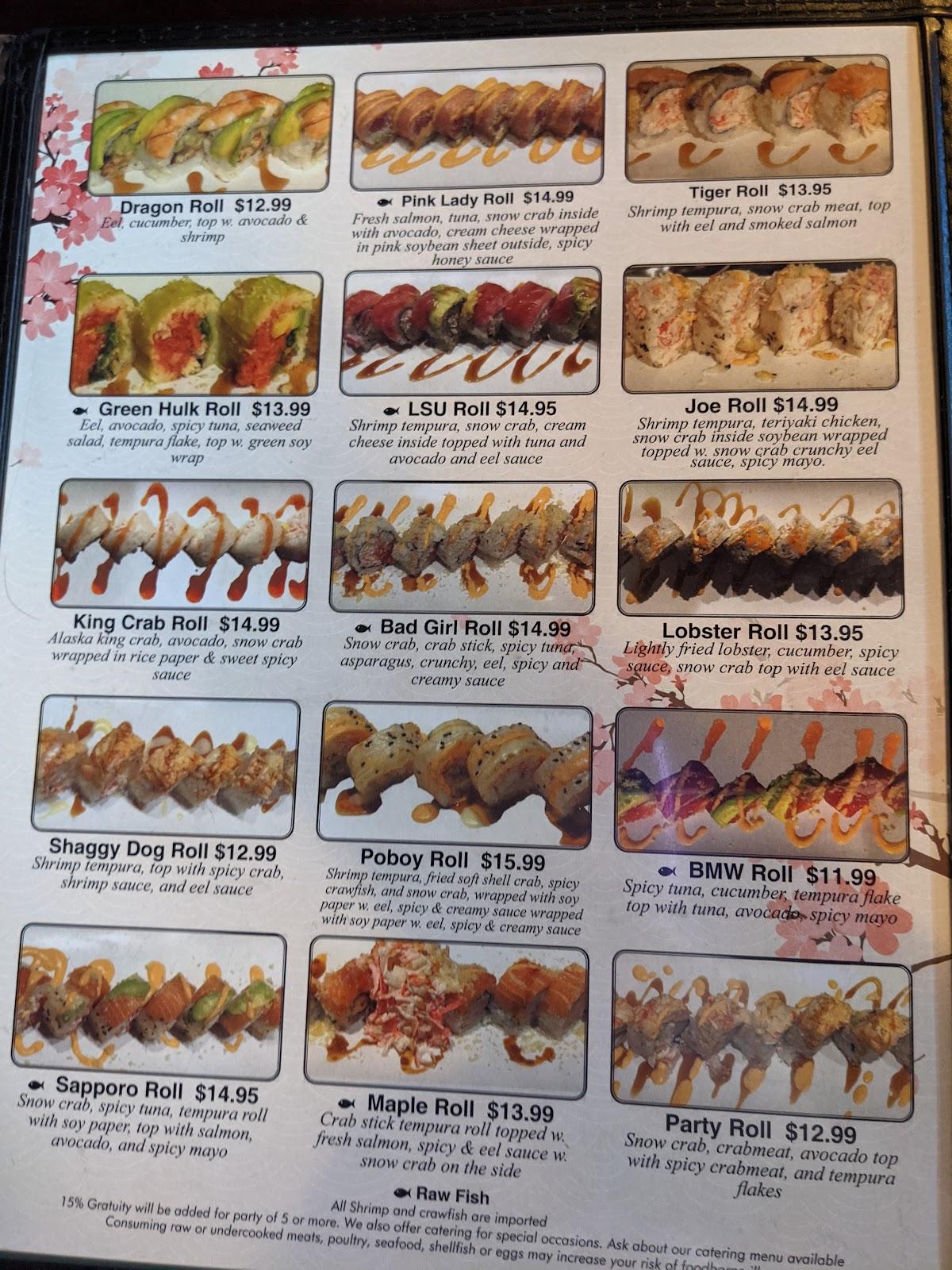 Menu at Kyoto Steakhouse & Sushi Bar, Raceland