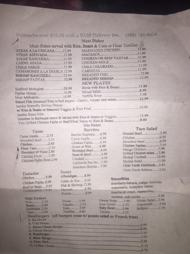 Menu at El Nuevo Mexicali II restaurant, Porterville, 640 N Prospect St