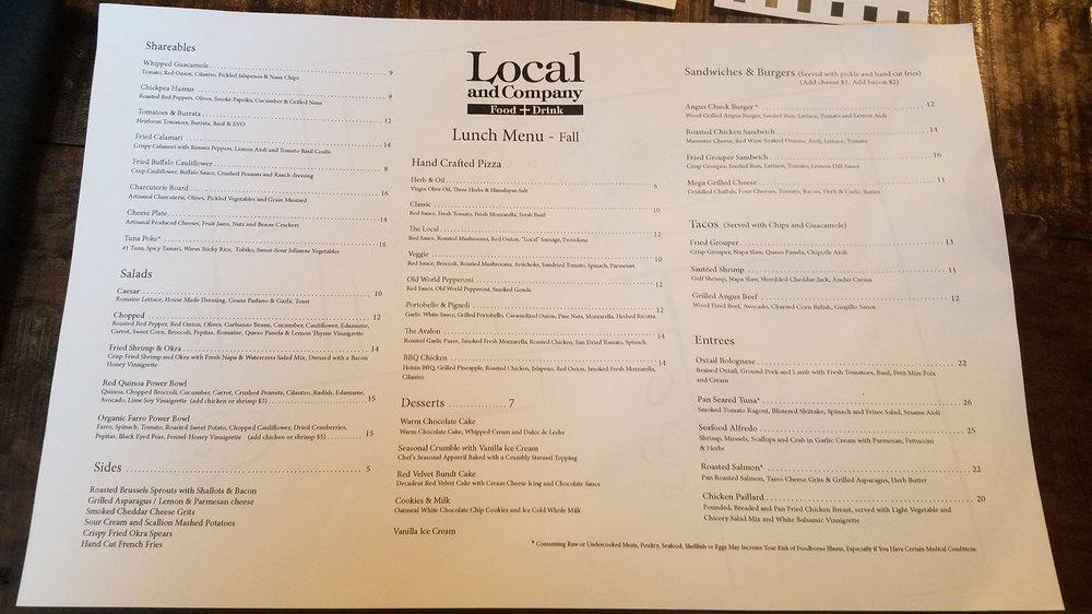 Local And Company Food Drink Menu