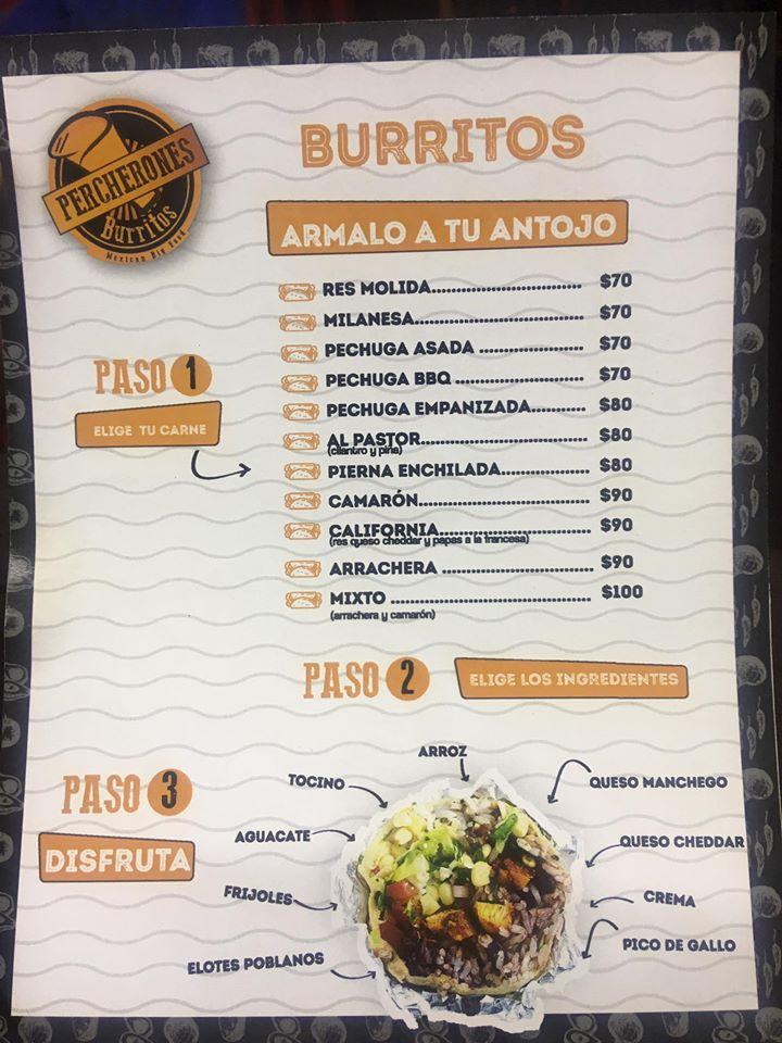 Menu at Los Percherones "Burritos", Toluca