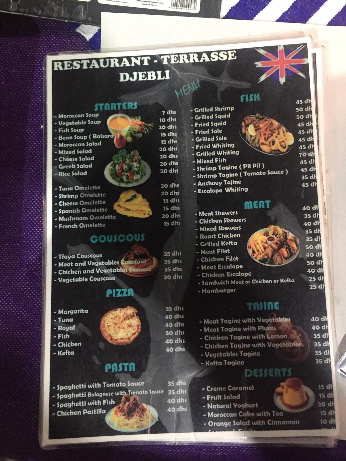Menu at Restaurant Terrasse Djebli, Chefchaouen
