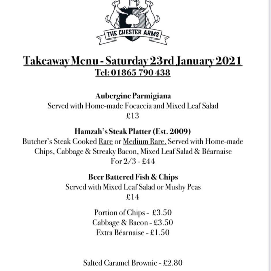 Menu at The Chester Arms pub & bar, Oxford