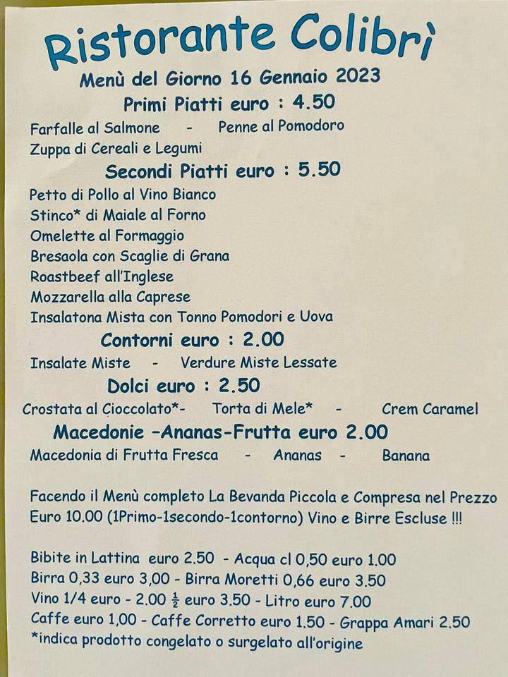 Menu di Ristorante Self Service Colibri' Bellusco 