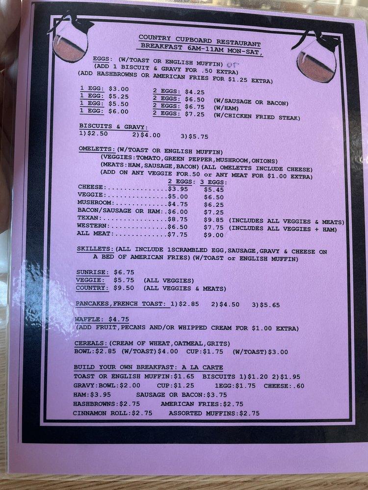 Menu at Country Cupboard restaurant, Carterville
