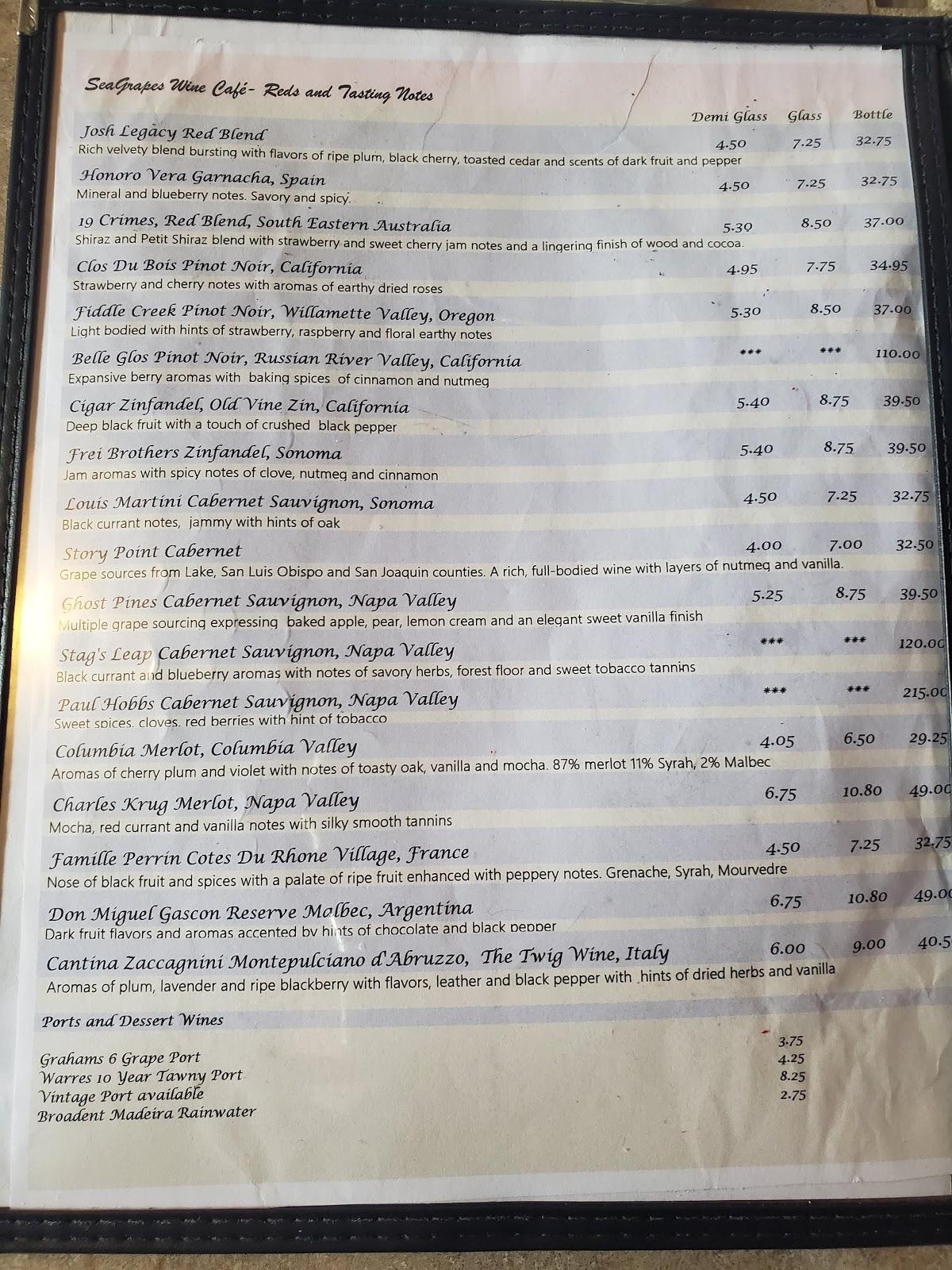 Menu at Sea Grapes Wine Cafe, Gulfport