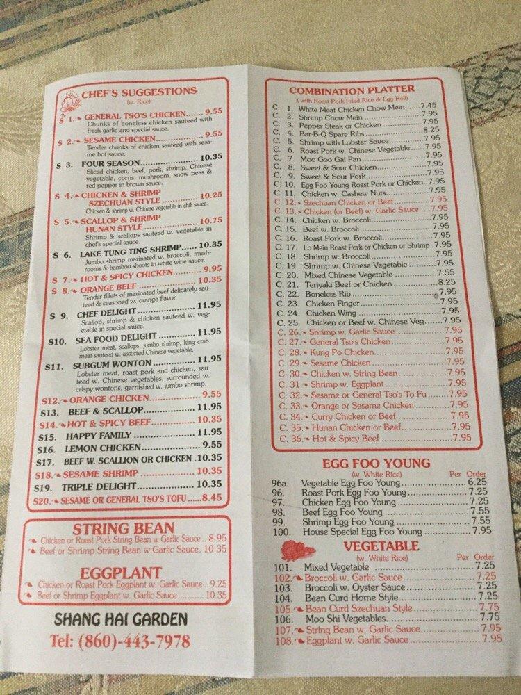 Menu at Shanghai Garden restaurant, New London