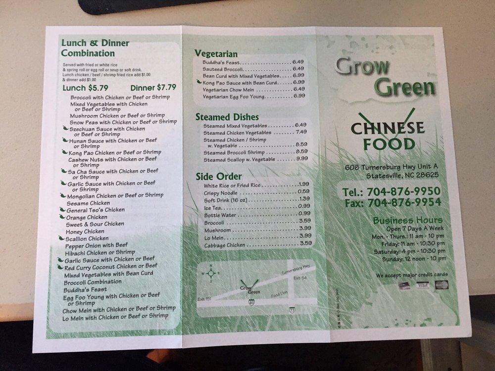 Menu at Grow Green restaurant, Statesville