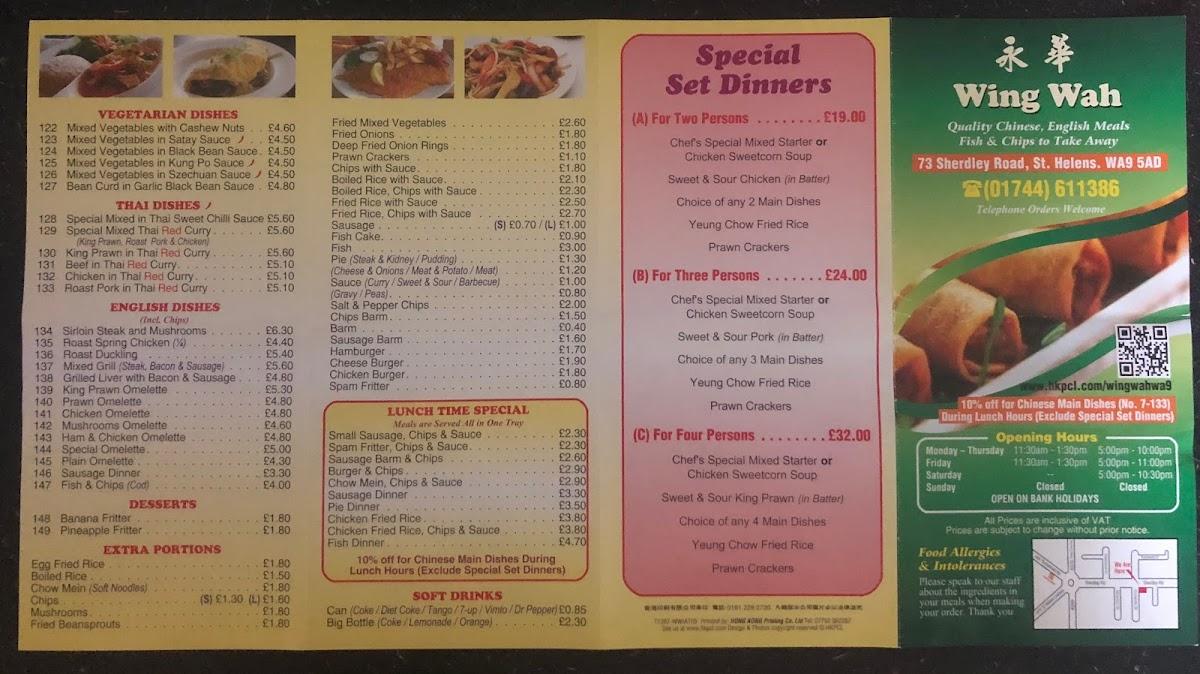 Menu at Wing Wah Chinese Takeaway fast food, St Helens