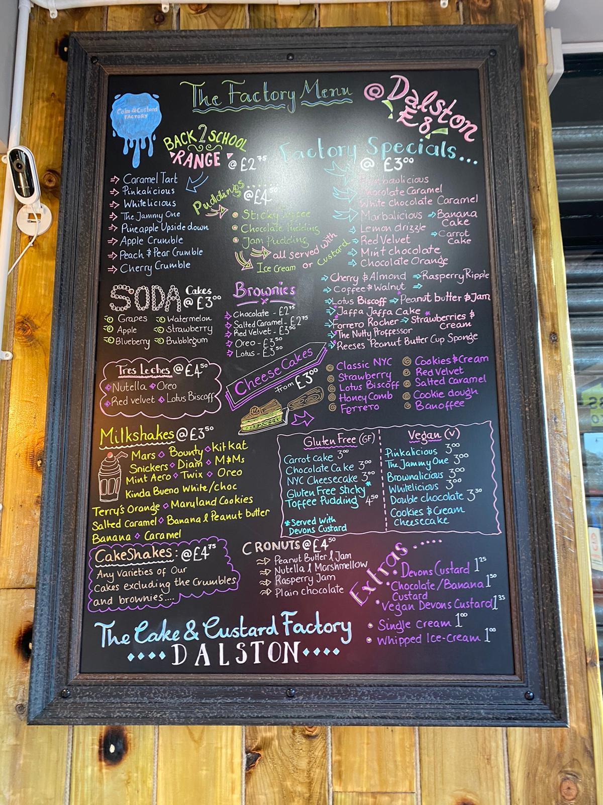 Menu at Cake and Custard Factory (Dalston) desserts, London