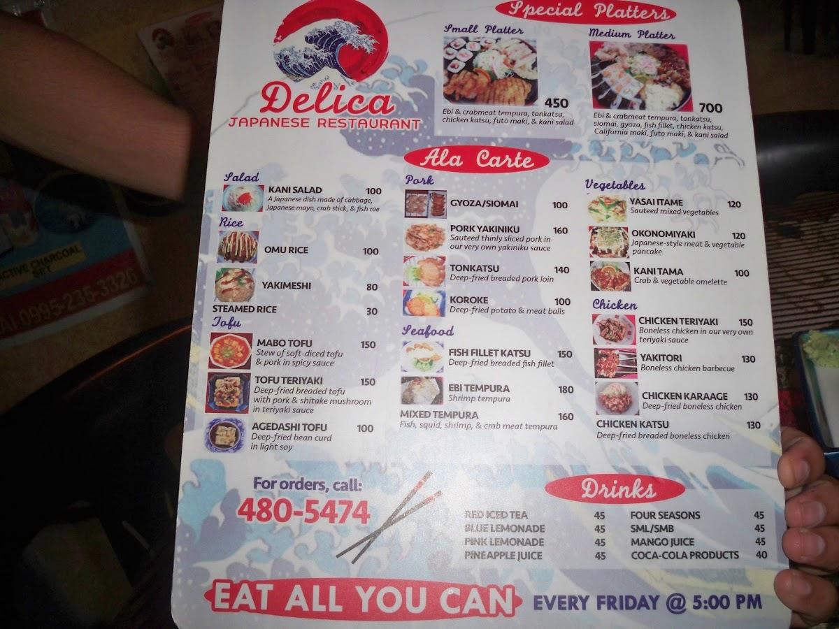 Menu at Delica Japanese Restaurant‎, Legazpi City