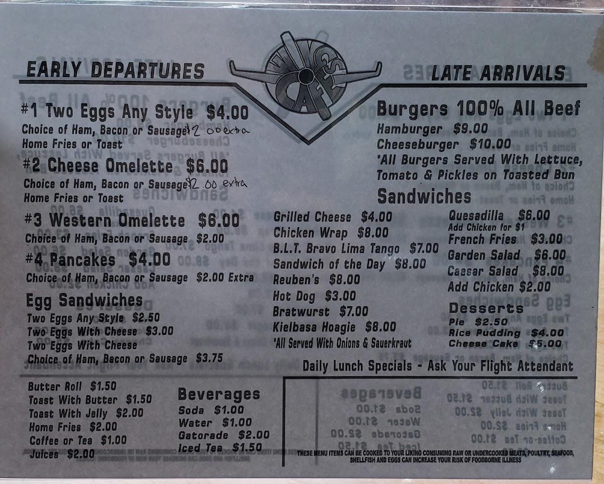 Menu at Wings Cafe, Shirley