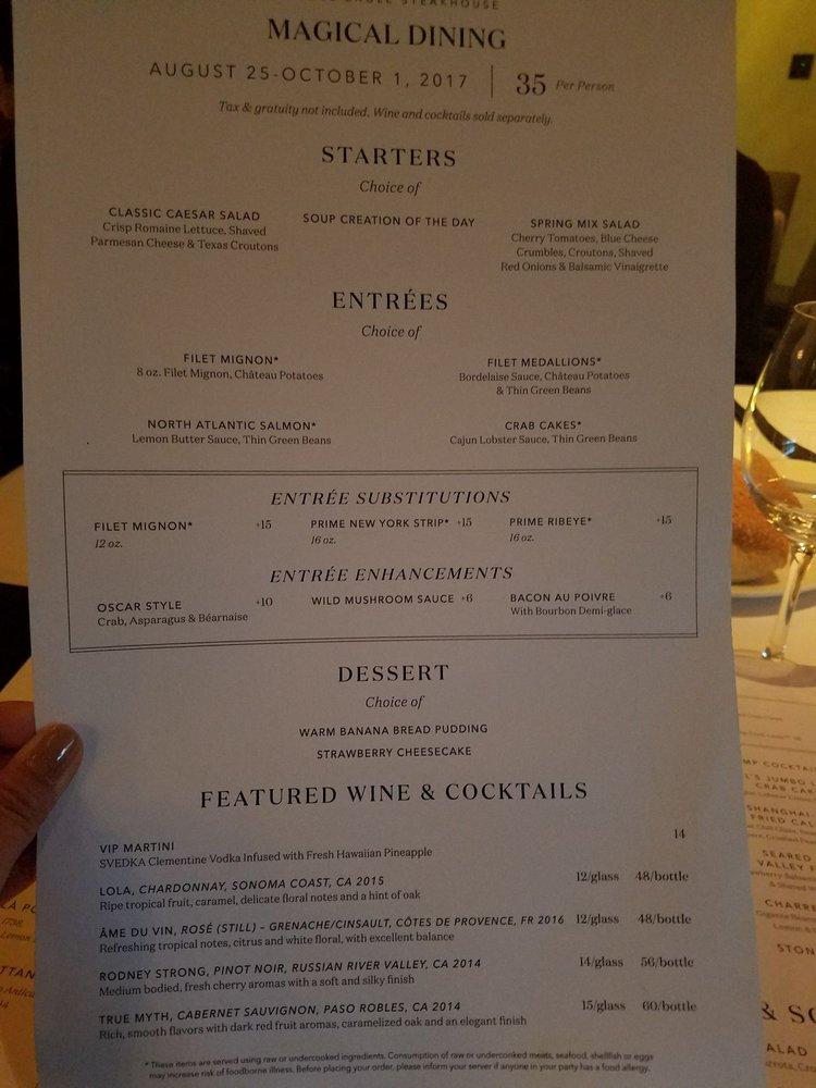 Menu at Del Frisco's Double Eagle Steakhouse, Orlando