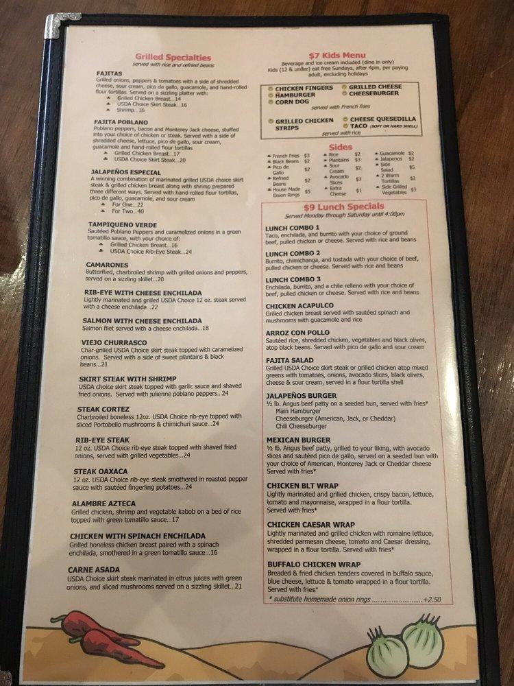 Menu at Jalapeños Mexican Bar & Grill, Glen Rock