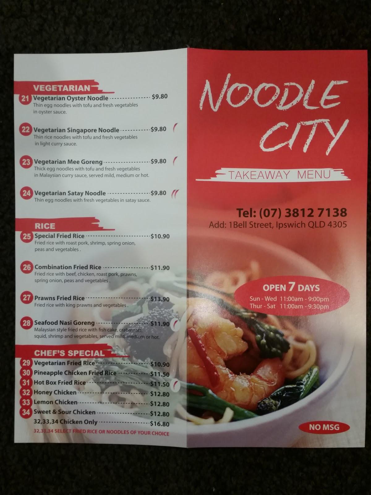 Menu at Noodle City restaurant, Ipswich