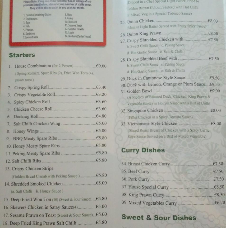 Menu at Peking house restaurant, Lifford, Bridge Street